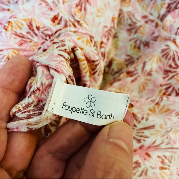 Poupette St Barth Soledad Smocked Midi Dress Pink Damask Floral Off Shoulder - Picture 14 of 16